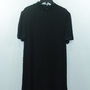 Vintage JMD New York Dress Size 14 Large Black Silk Beaded Embellished